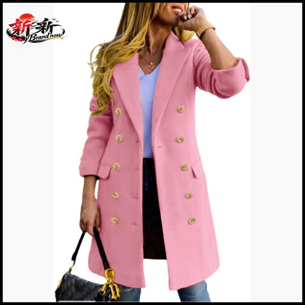 Wool Blended Peacoat Trench Coat Double Breasted Knee Length